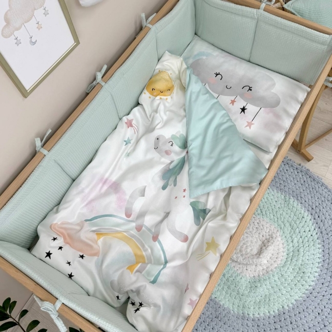Set lenjerie Patut BebeCopii 6 piese Rainbow unicorn (1)